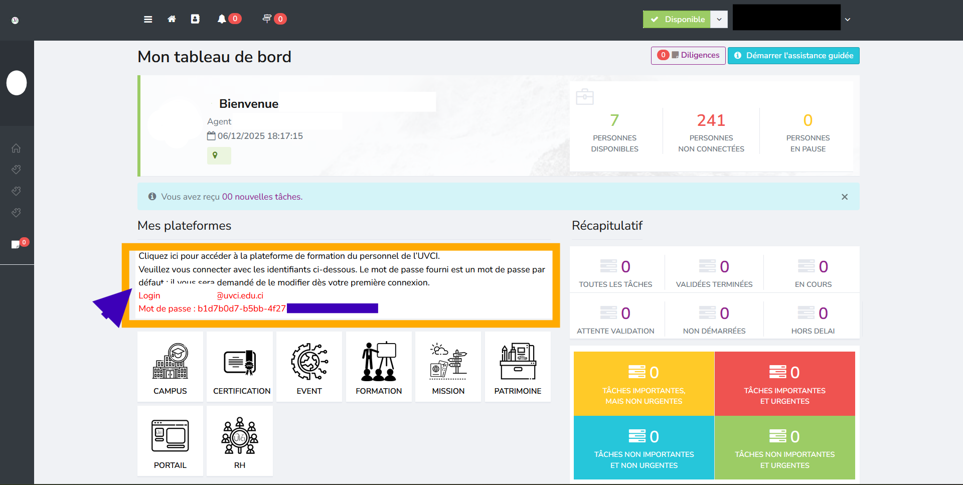 Récupération des identifiants