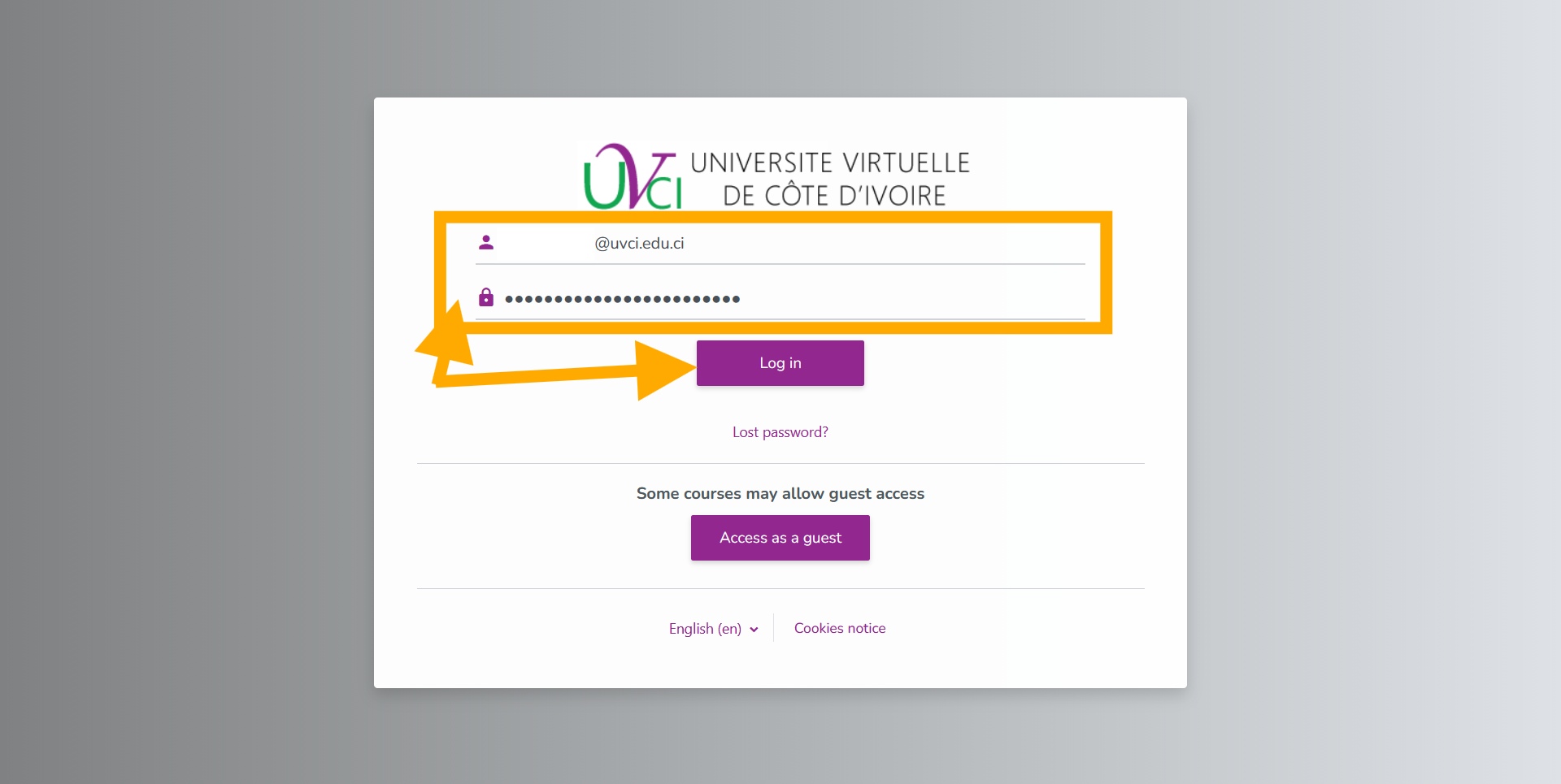 Saisie des identifiants
